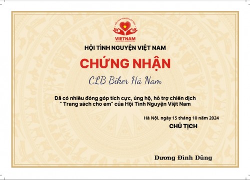 Thư cảm ơn CLB Biker Hà Nam